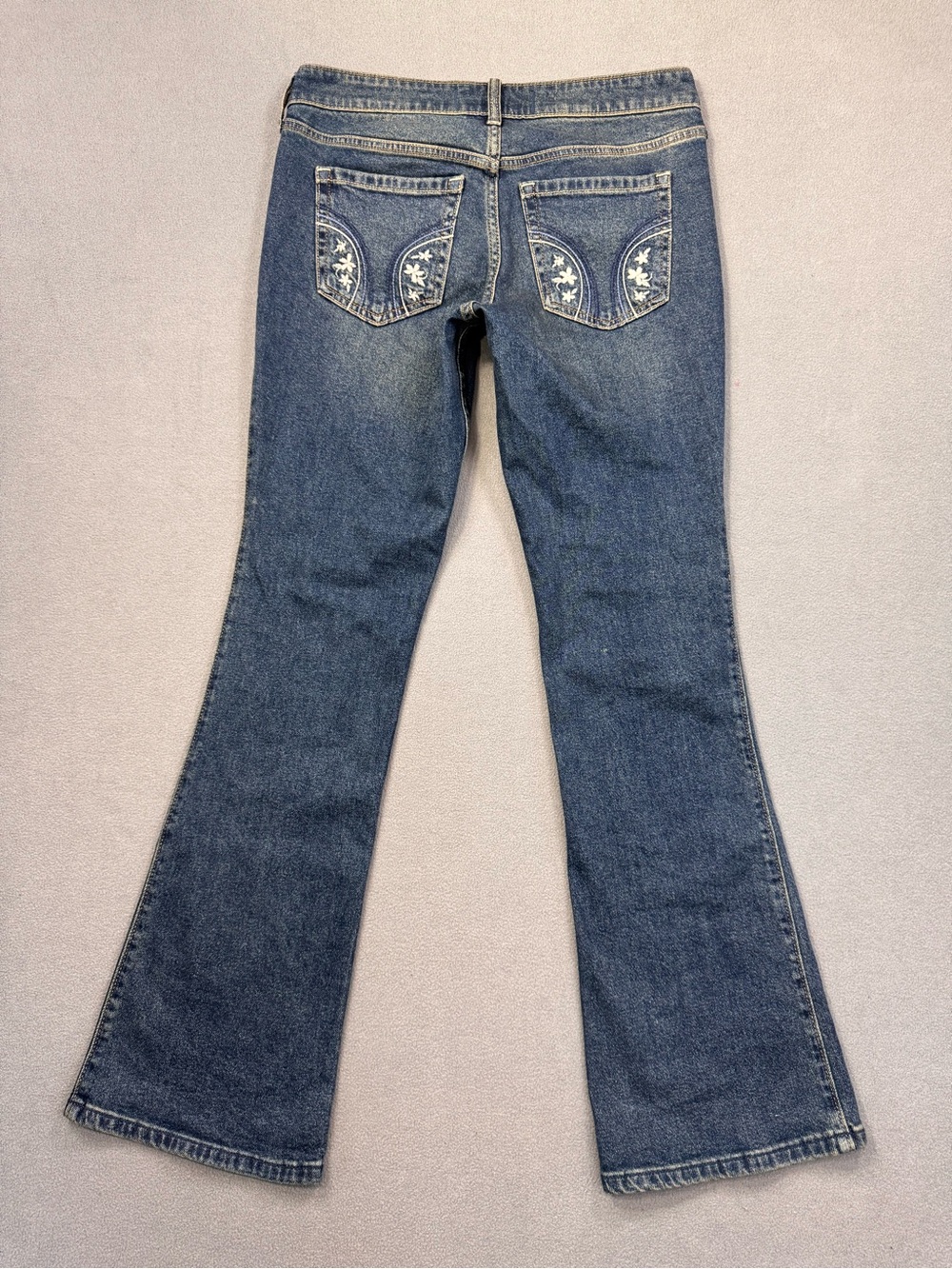 Hollister Low Rise Bootcut Y2K Style Jeans, Faded Wash Embroidered Pockets, 29